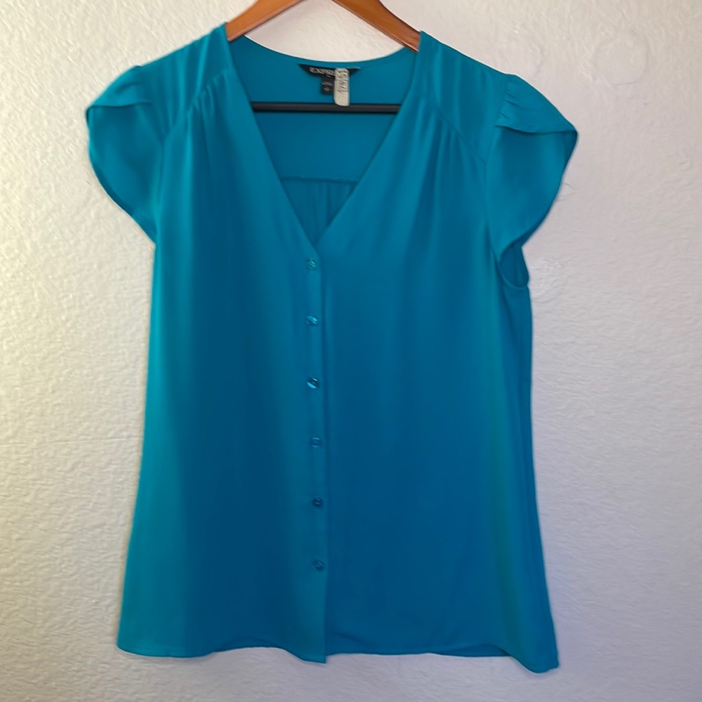 Express Teal V neck Blouse